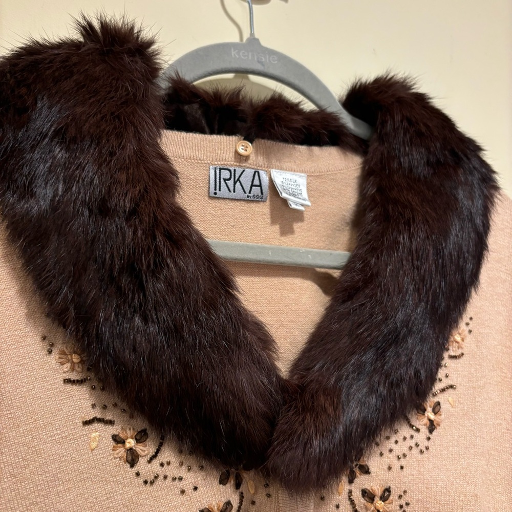 IRKA by 8998 Beaded Cardigan with Genuine Rabbit Fur Trim – Medium - Picture 5 of 6